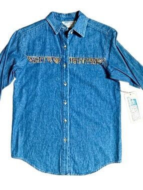 Central Falls • USA • Denim • Girl (Medium) • Blue • Beaded Fringe • Blouse •New